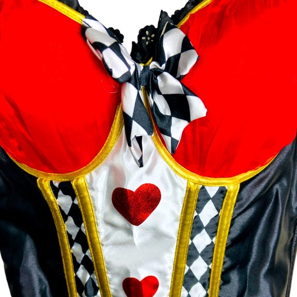 AMSCAN Red Queen Of Hearts Halloween Costume Corset Bustier Adult Size S/M - Picture 5 of 8